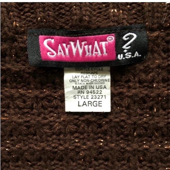 Vintage Say What Brown Belted Sweater Size Large - Picture 3 of 5